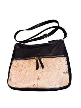 Fossil Erin Black Leather Cowhide Animal Print Crossbody Bag Purse Mob Wife Boho